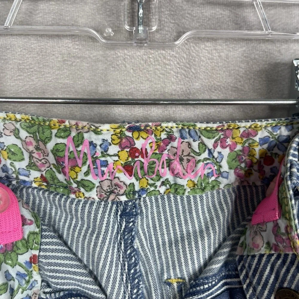 Mini Boden Wide Leg Adjustable Waist Hickory Striped Pants In Blue Size 6Y NWT